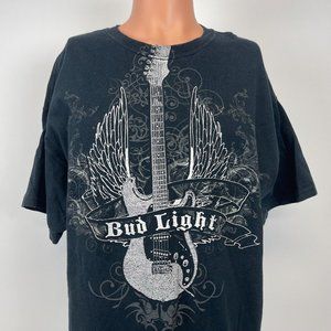 Bud Light Beer Guitar Graphic T Shirt Vtg Y2K Alcohol Black Size XL